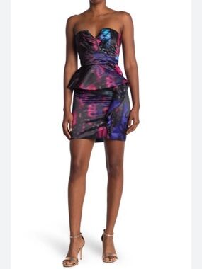 Parker Black Makani Strapless Mini Dress in Monarch Blur